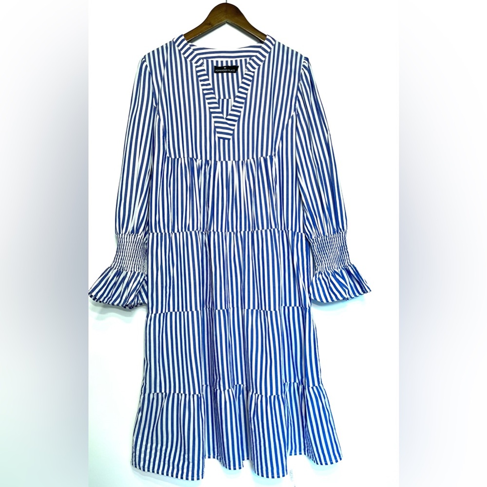Pomander Place Blue and White Striped Mini Dress